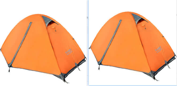 Outdoor double camping tent in bright orange, designed for rainproof protection and high mountain use.