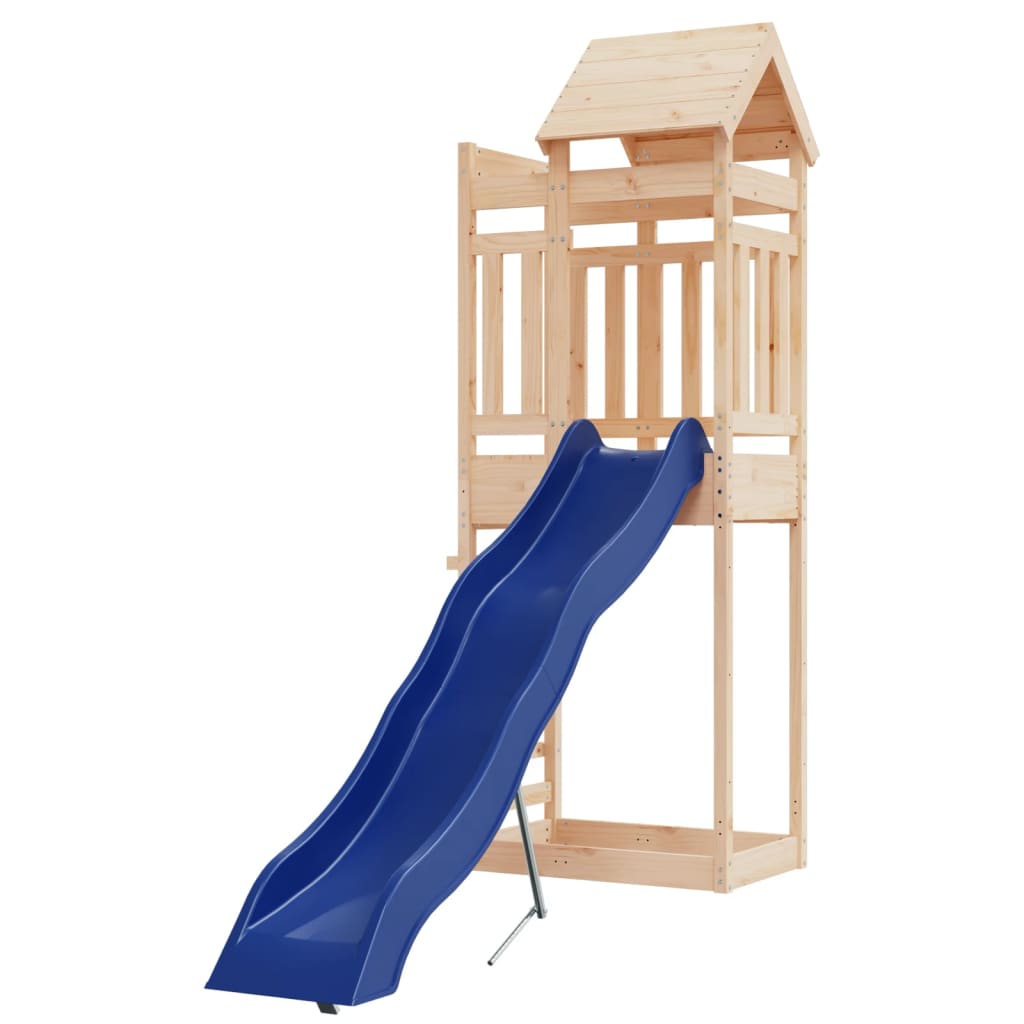 vidaXL Outdoor Playset with solid pine wood frame and blue slide for backyard adventures.