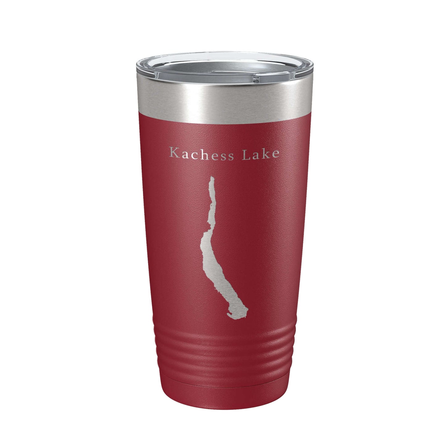 Kachess Lake 20 oz tumbler mug, insulated, laser engraved design, stainless steel, red powder coat finish.