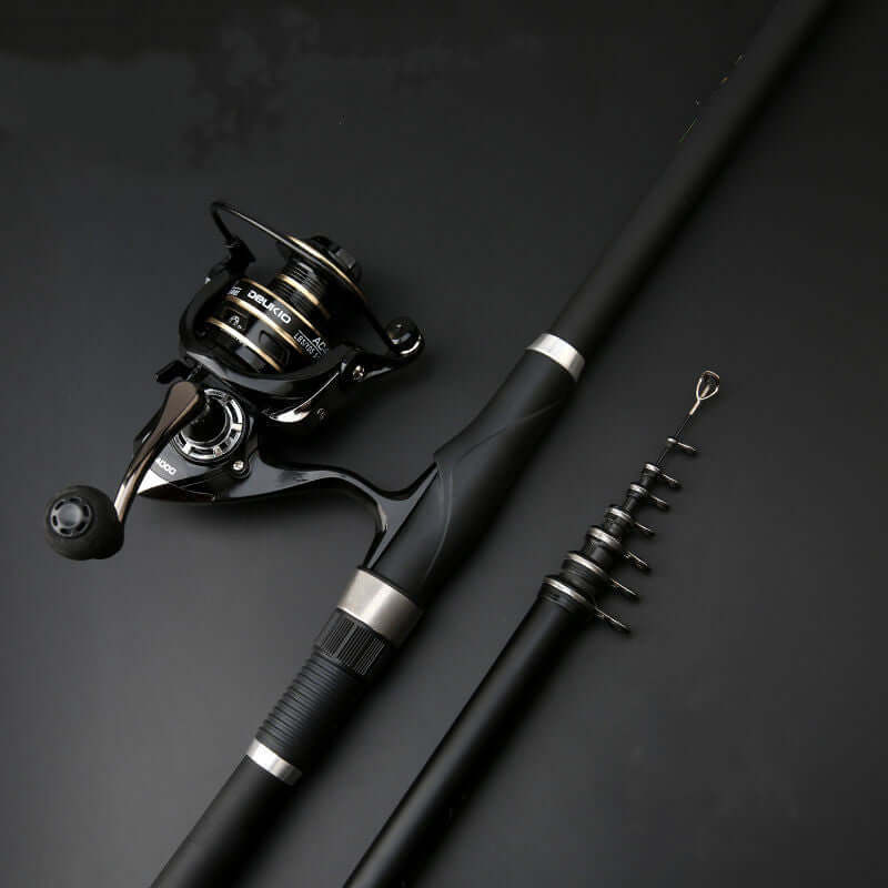 Rod Rocky Fishing Rod with spinning reel, designed for sea fishing, made of durable carbon material.