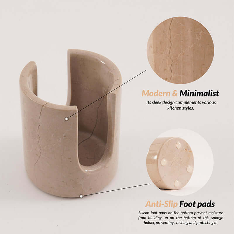 Modern 3.5" marble sponge holder with anti-slip foot pads for a tidy kitchen counter.