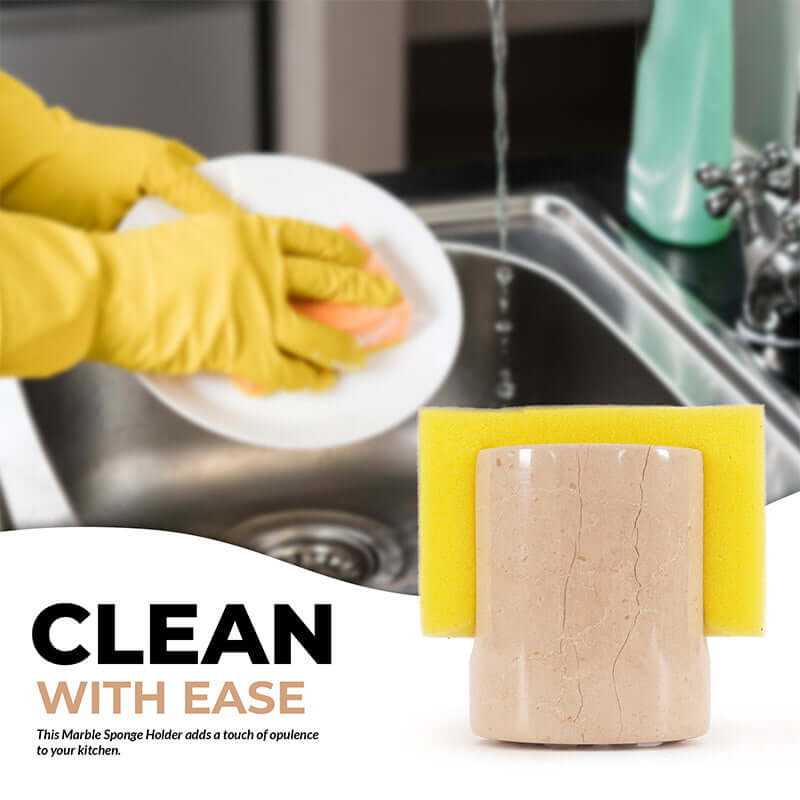 3.5" marble sponge holder for kitchen sink, stylish, keeps sponges organized and dry, ideal kitchen counter decor.