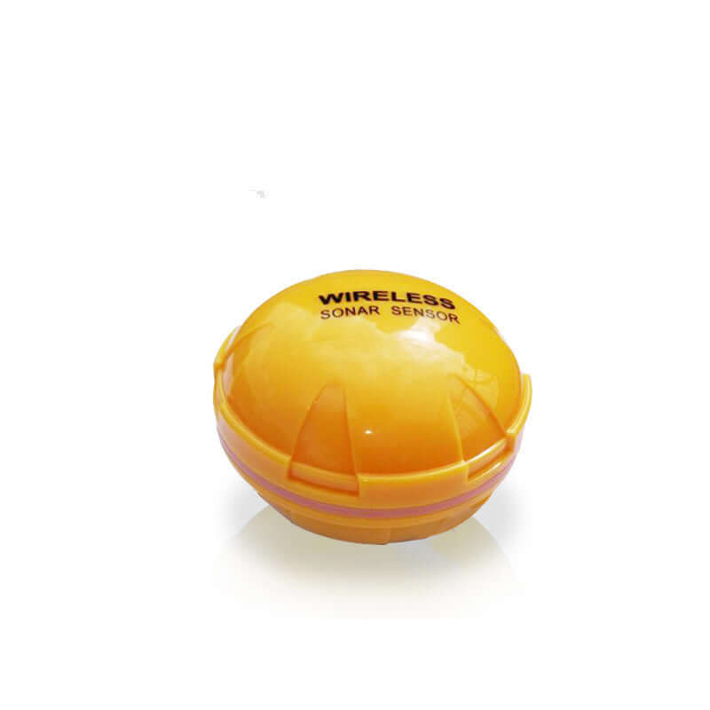 Yellow wireless sonar sensor for fish finding, designed for depth detection and outdoor use.
