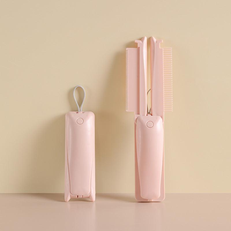 Pink pet hair remover brush with ergonomic design, ready for fur-free grooming on a neutral background.