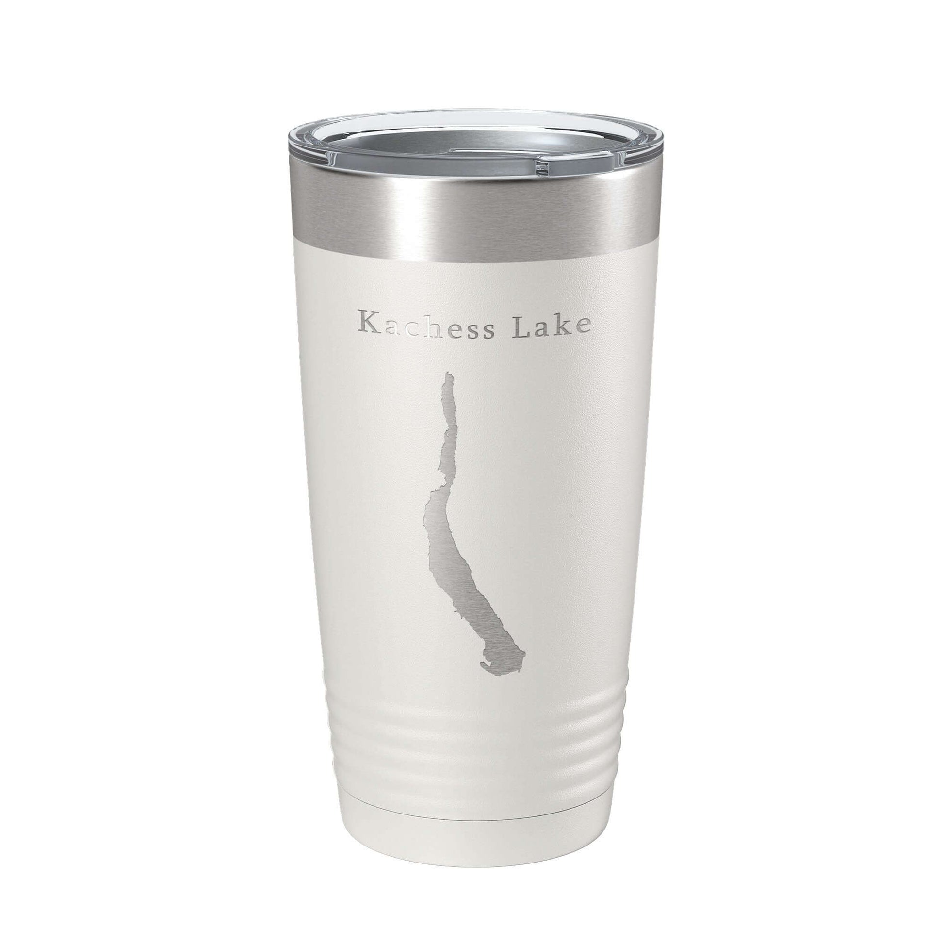 Kachess Lake map tumbler, insulated travel mug, laser engraved, 20 oz, stainless steel, keeps drinks hot or cold.