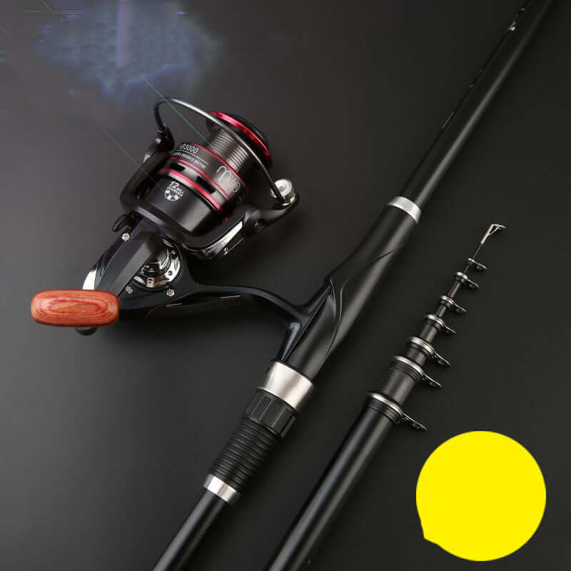 Rod Rocky fishing rod with reel, black carbon material, designed for sea fishing, 7 sections, 10m length.