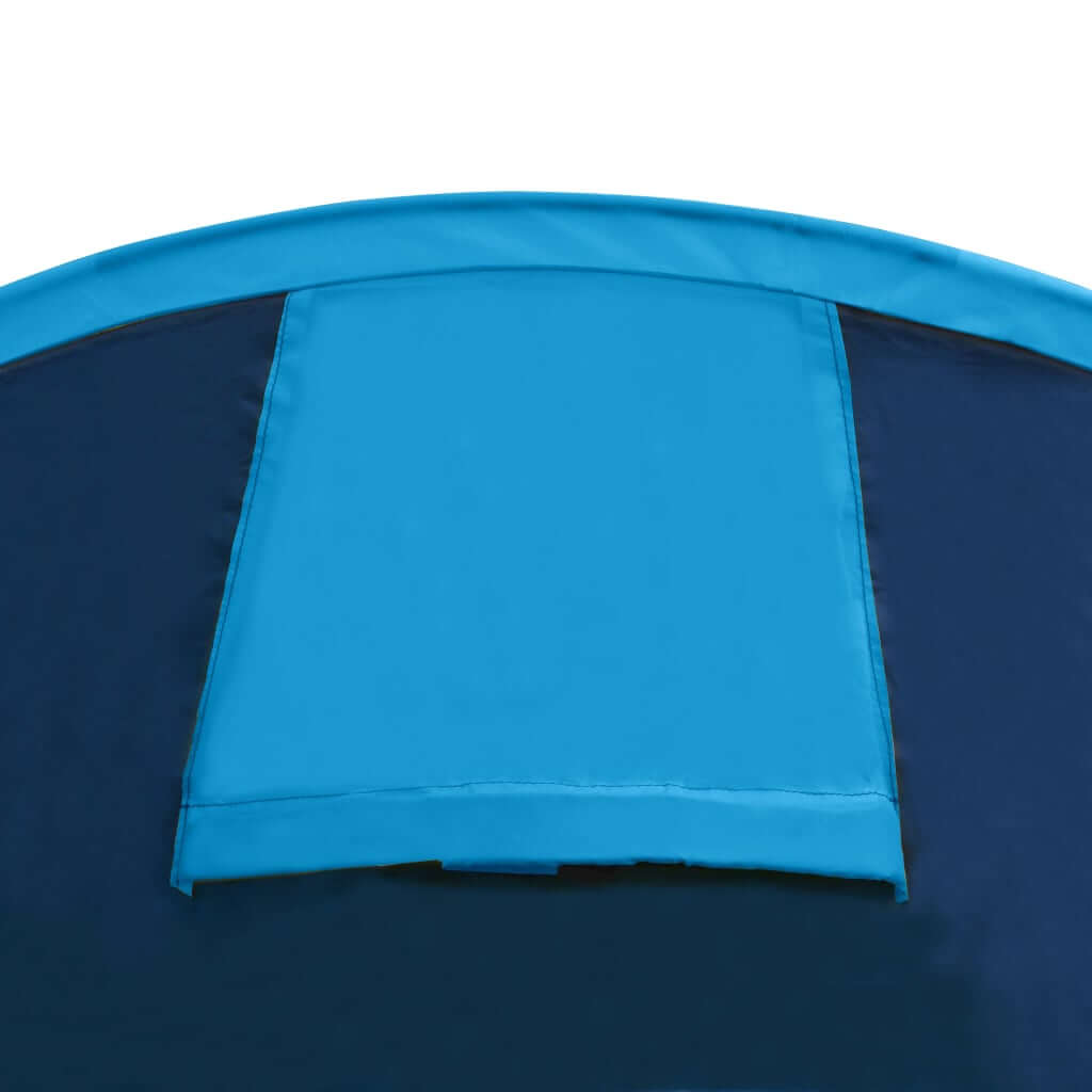 Close-up of vidaXL camping tent showing the top ventilation flap in blue and navy, ideal for outdoor hiking.