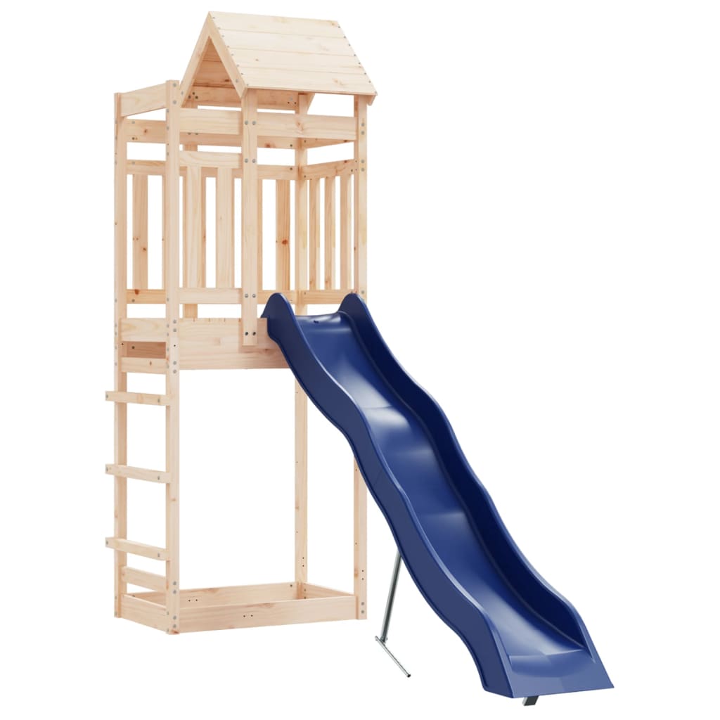 vidaXL Outdoor Playset made of solid pine wood with a blue slide, perfect for children's backyard play.