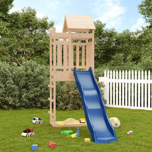 vidaXL Outdoor Playset made of solid pine wood with a blue slide, perfect for kids' imaginative backyard adventures.