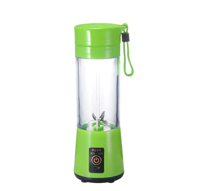 Portable electric fruit juicer in green, USB rechargeable, perfect for smoothies and shakes on-the-go.