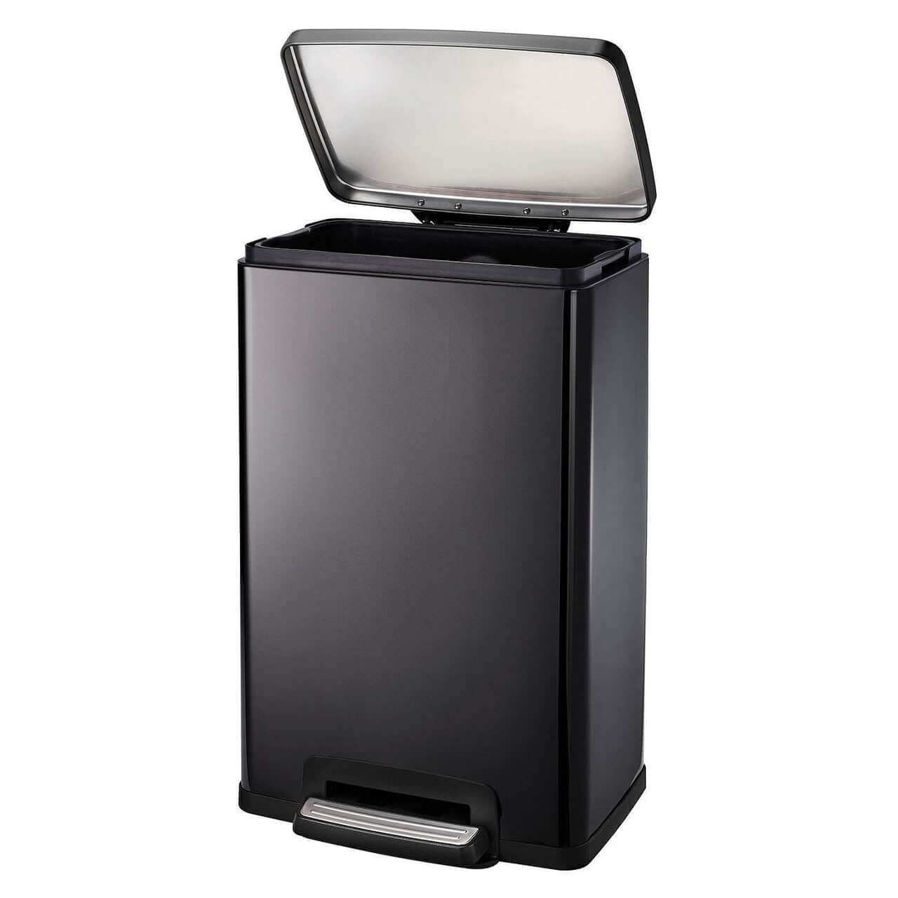 Stylish Stainless Steel 13-Gallon Kitchen Trash Can with Step Lid in Charcoal Black Grey, ideal for home or commercial use.