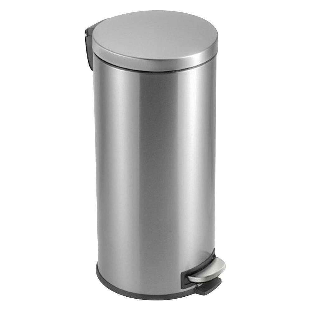 8-gallon round stainless steel step trash can for kitchen, bathroom, or office use with removable bucket liner.