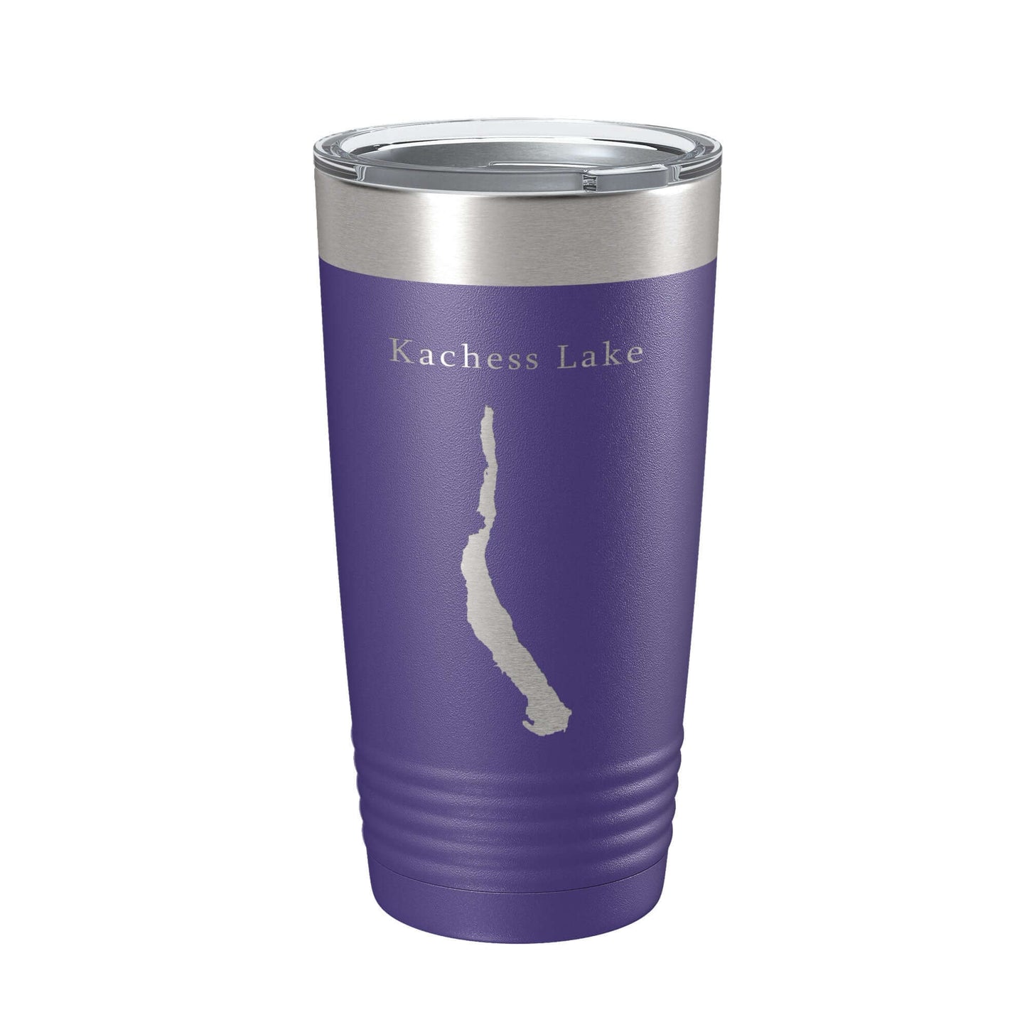 Kachess Lake laser engraved insulated tumbler in purple, 20 oz travel mug with clear lid for hot or cold drinks