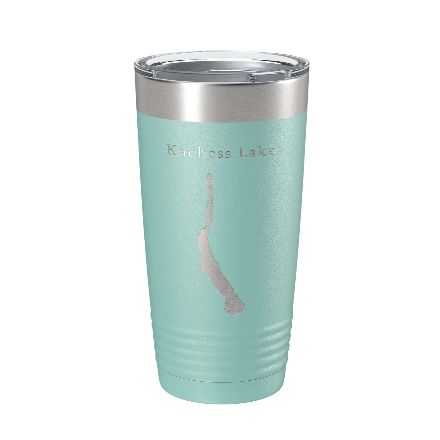 Kachess Lake laser engraved tumbler, insulated coffee cup, 20 oz stainless steel travel mug in teal.