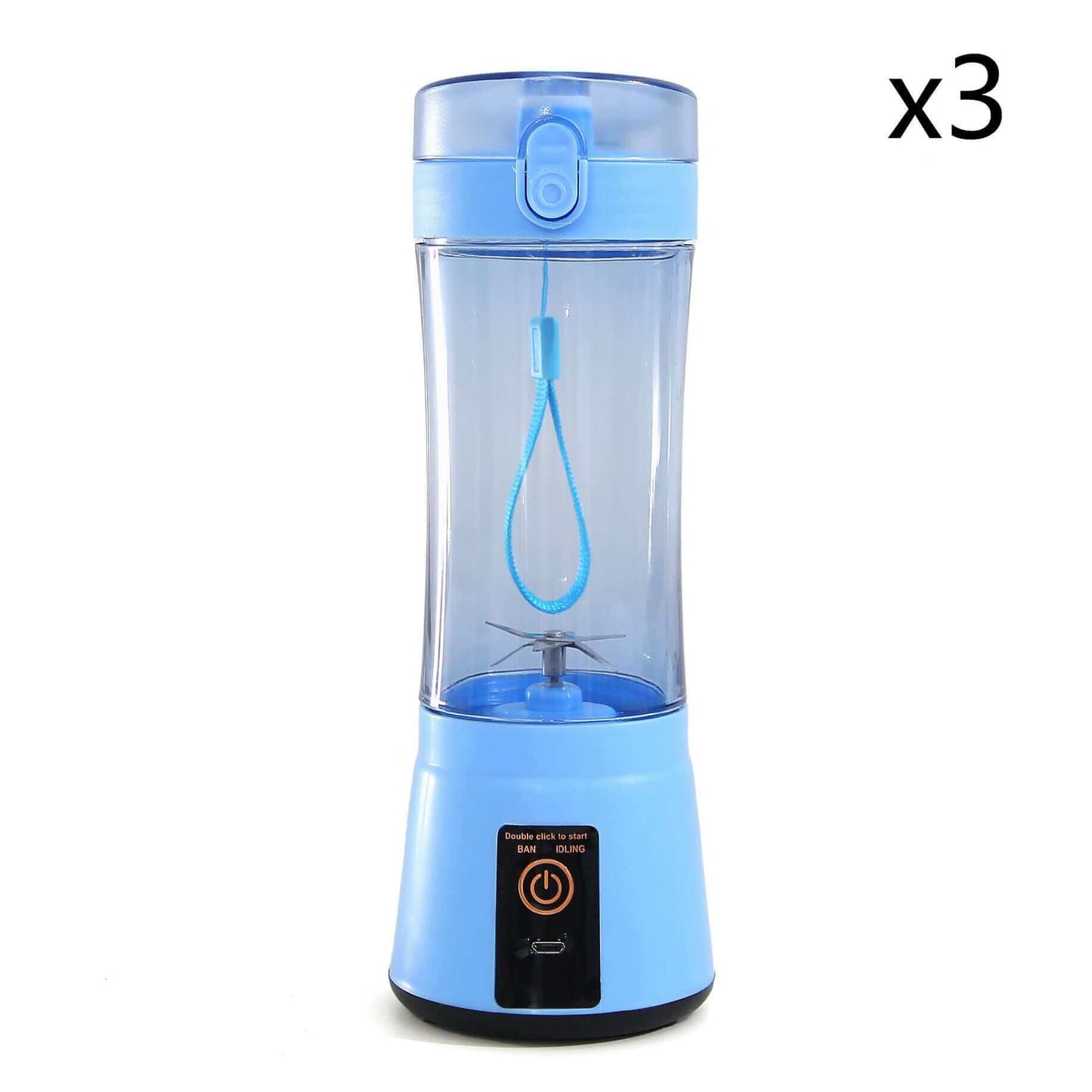 Portable electric fruit juicer mini mixer in blue, USB rechargeable, ideal for smoothies and shakes, safe and easy to use.