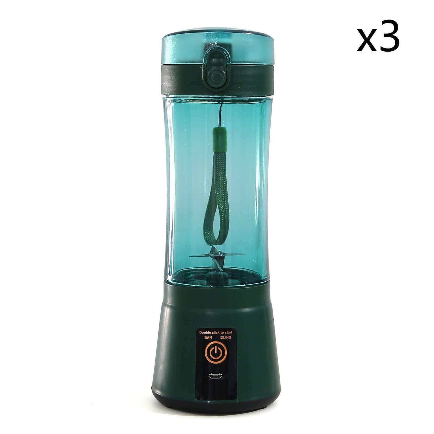 Portable electric fruit juicer in teal, USB rechargeable, multifunctional blender for smoothies and shakes.